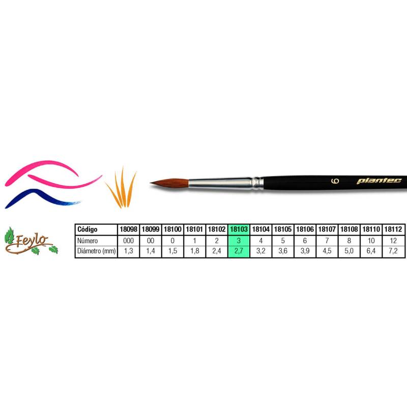 Pincel Plantec  Redondo Pelo De Marta Legitimo 3