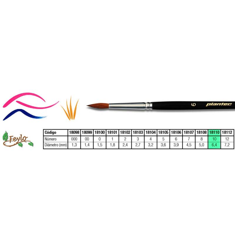 Pincel Plantec  Redondo Pelo De Marta Legitimo 10