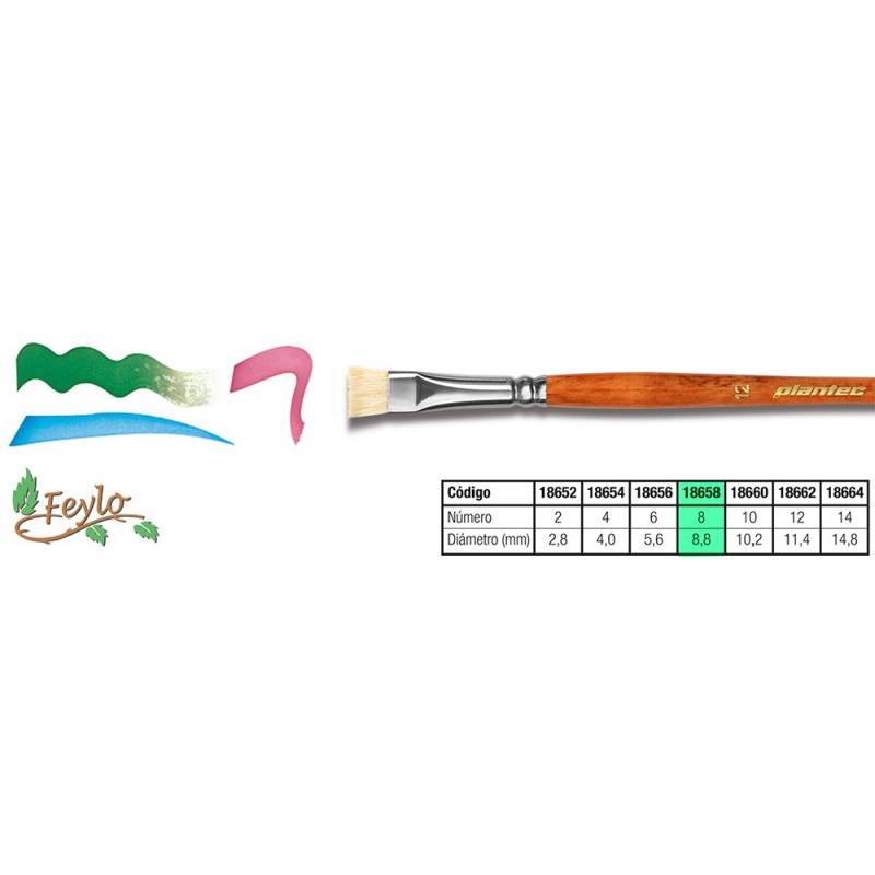 Pincel Plantec  Plano Para Tela Cerda Blanca 8