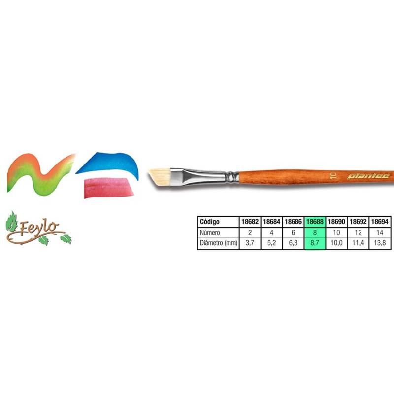 Pincel Plantec  Biselado Cerda Blanca 8