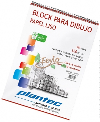 Block Para Dibujo Plantec Anillado Liso  X40h A4 120 Grs  