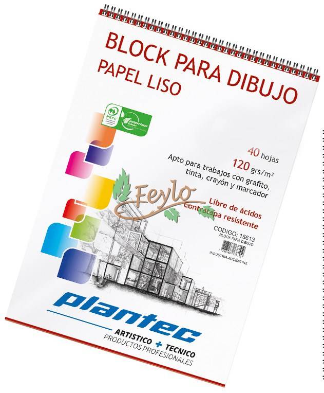 Block Para Dibujo Plantec Anillado Liso  X40H A4 120 Grs