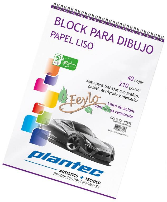 Block Para Dibujo Plantec Anillado Liso  X40H A3 210 Grs