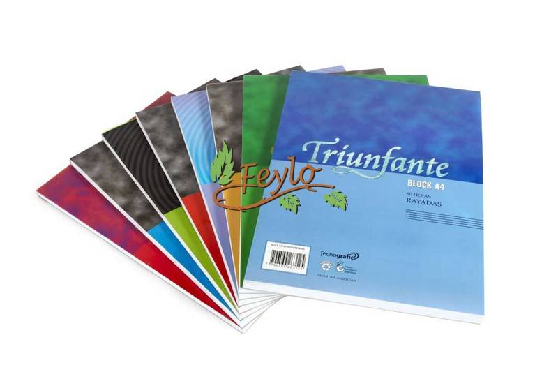 Block Encolado Triunfante 80 Hjs A4 (Liso-Rayado-Cuadriculado)